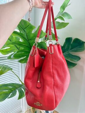 Coach Red Pebbled Leather Shoulder Tote with Gold Hardware